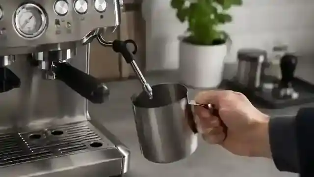 Breville Barista Express steam wand producing little or no steam into a milk pitcher