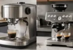 Two different home espresso machines shown side by side for comparison