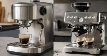 Two different home espresso machines shown side by side for comparison