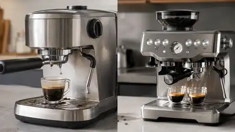 Two different home espresso machines shown side by side for comparison