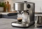 Stainless espresso machine ready for routine cleaning and maintenance