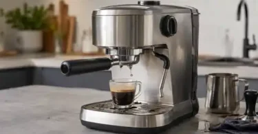 Stainless espresso machine ready for routine cleaning and maintenance