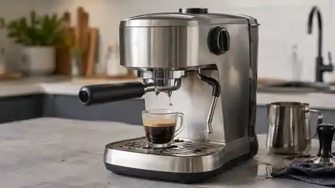 Stainless espresso machine ready for routine cleaning and maintenance